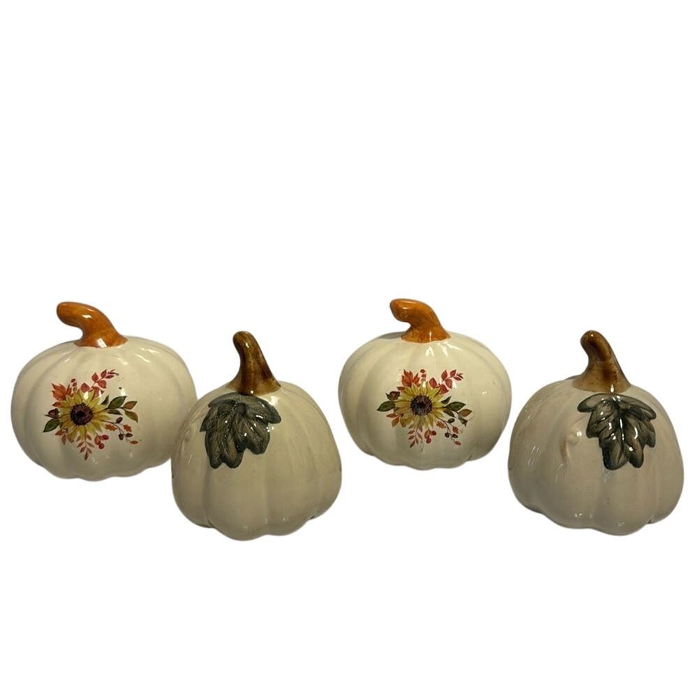 Mini pumpkins ceramic decor figures with painted flowers fall Halloween decor